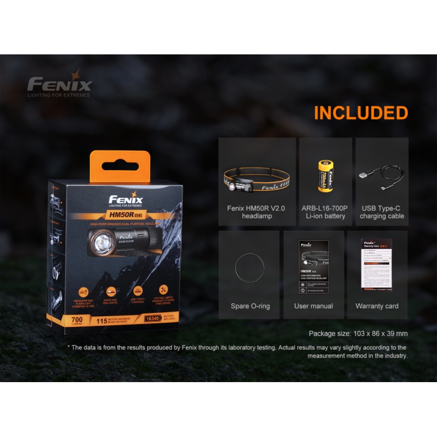 Fenix HM50RV20 - LED Nabíjecí čelovka 3xLED/USB/1xCR123A IP68 700 lm 120 h 700 mAh