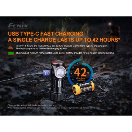 Fenix HM50RV20 - LED Nabíjecí čelovka 3xLED/USB/1xCR123A IP68 700 lm 120 h 700 mAh