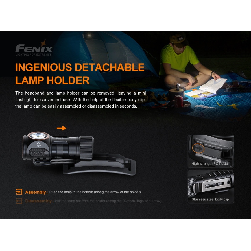 Fenix HM51RV20 - LED Nabíjecí čelovka 3xLED/1xCR123A/USB IP68 700 lm 120 h 700 m