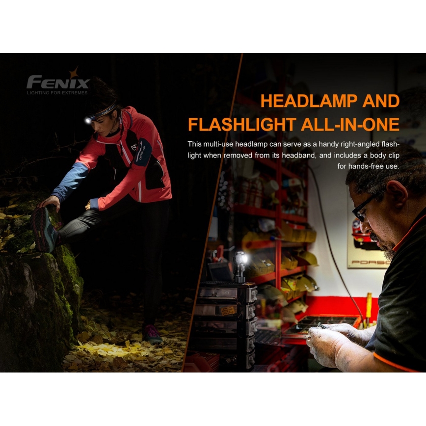 Fenix HM51RV30 - LED Stmívatelná nabíjecí čelovka LED/USB/1xCR123A 950 mAh IP68 860 lm 125 h oranžová