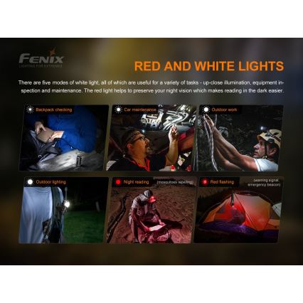 Fenix HM51RV30 - LED Stmívatelná nabíjecí čelovka LED/USB/1xCR123A 950 mAh IP68 860 lm 125 h oranžová