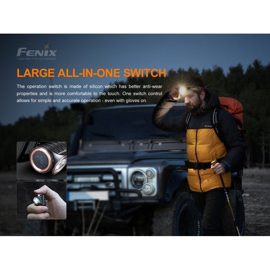 Fenix HM51RV30 - LED Stmívatelná nabíjecí čelovka LED/USB/1xCR123A 950 mAh IP68 860 lm 125 h oranžová