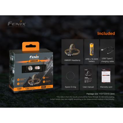 Fenix HM60R - LED Stmívatelná nabíjecí čelovka 4xLED/2xCR123A IP68 1300 lm 300 h