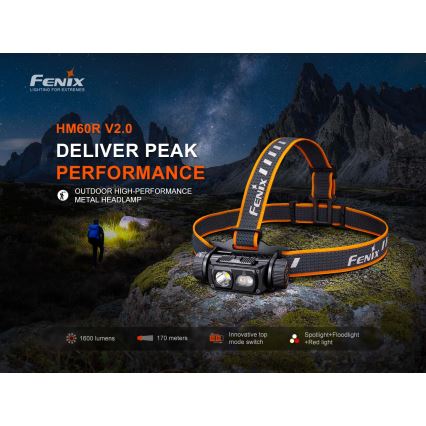 Fenix HM60RV20 - LED Stmívatelná nabíjecí čelovka LED/USB 4000 mAh IP68 1600 lm 292 h oranžová