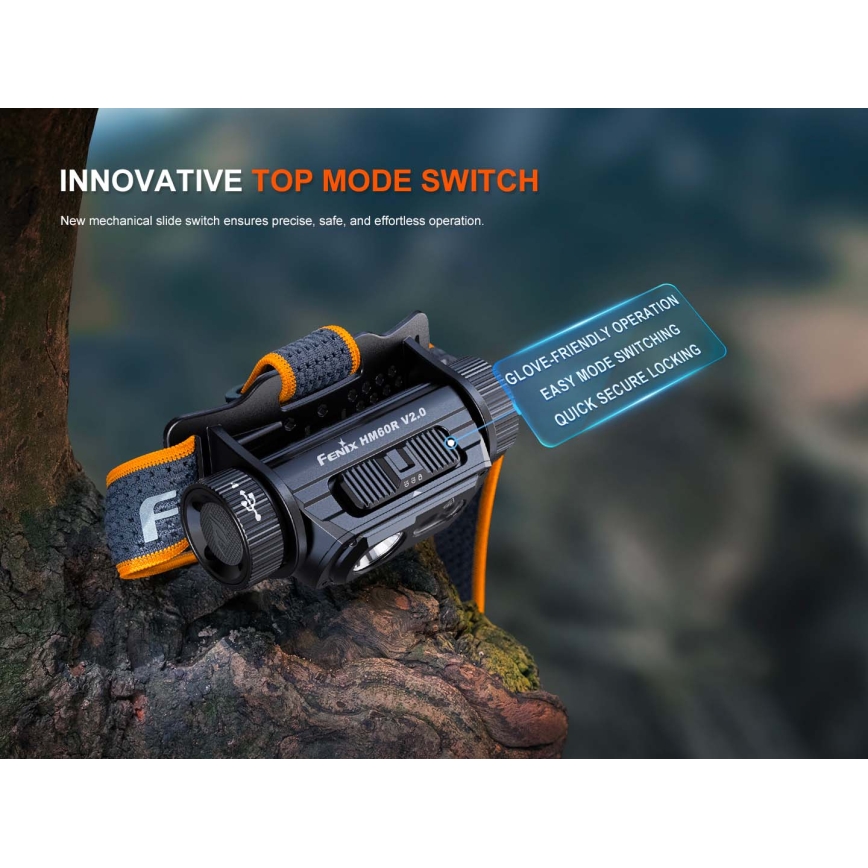 Fenix HM60RV20 - LED Stmívatelná nabíjecí čelovka LED/USB 4000 mAh IP68 1600 lm 292 h oranžová