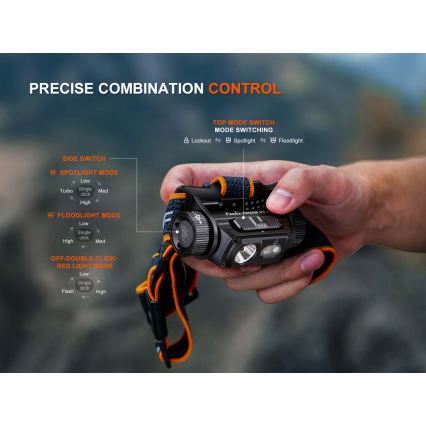 Fenix HM60RV20 - LED Stmívatelná nabíjecí čelovka LED/USB 4000 mAh IP68 1600 lm 292 h oranžová