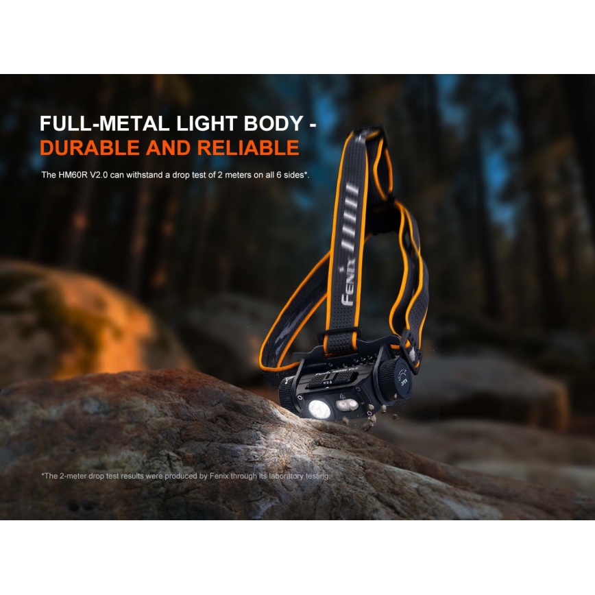 Fenix HM60RV20 - LED Stmívatelná nabíjecí čelovka LED/USB 4000 mAh IP68 1600 lm 292 h oranžová