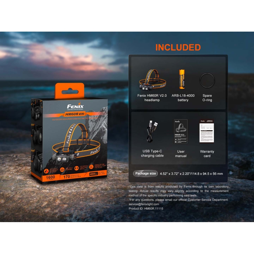 Fenix HM60RV20 - LED Stmívatelná nabíjecí čelovka LED/USB 4000 mAh IP68 1600 lm 292 h oranžová