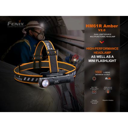 Fenix HM61RV20 - LED Nabíjecí čelovka LED/USB/2xCR123A IP68 1600 lm 300 h 3400 mAh