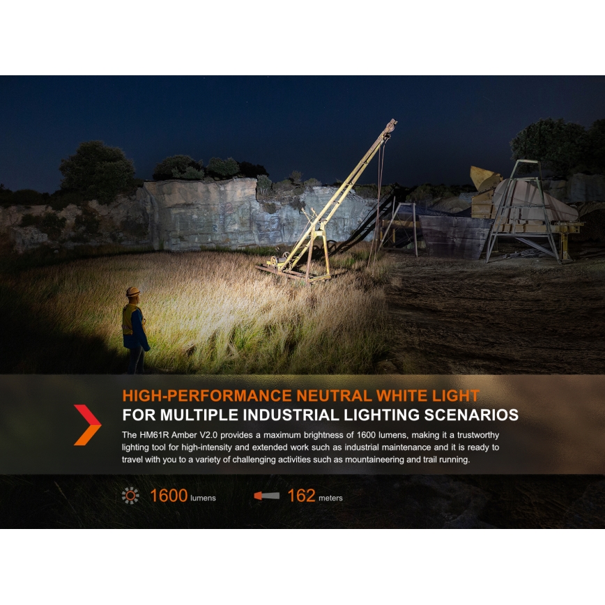 Fenix HM61RV20 - LED Nabíjecí čelovka LED/USB/2xCR123A IP68 1600 lm 300 h 3400 mAh