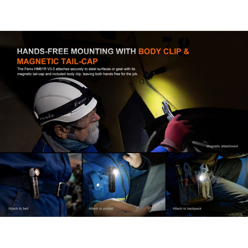 Fenix HM61RV30 - LED Stmívatelná nabíjecí čelovka LED/USB/1xCR123A 4000 mAh IP68 1800 lm 400 h černá