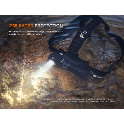 Fenix HM61RV30 - LED Stmívatelná nabíjecí čelovka LED/USB/1xCR123A 4000 mAh IP68 1800 lm 400 h černá