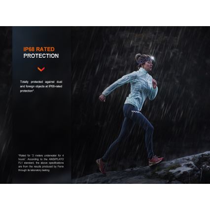 Fenix HM65RTV20BLC- LED Stmívatelná nabíjecí čelovka LED/USB/2xCR123A IP68 3400 mAh černá/oranžová