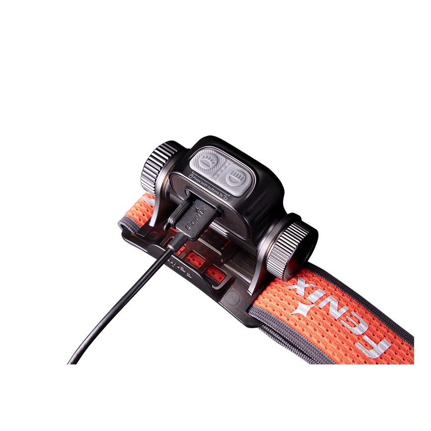 Fenix HM65RTV20BLC- LED Stmívatelná nabíjecí čelovka LED/USB/2xCR123A IP68 3400 mAh černá/oranžová