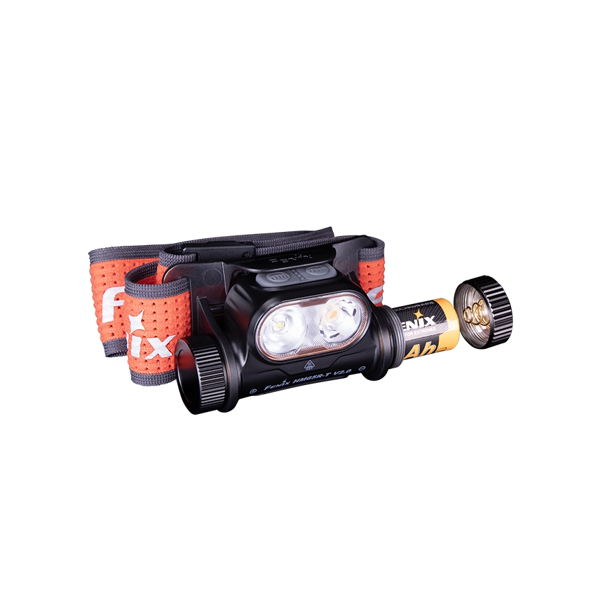Fenix HM65RTV20BLC- LED Stmívatelná nabíjecí čelovka LED/USB/2xCR123A IP68 3400 mAh černá/oranžová