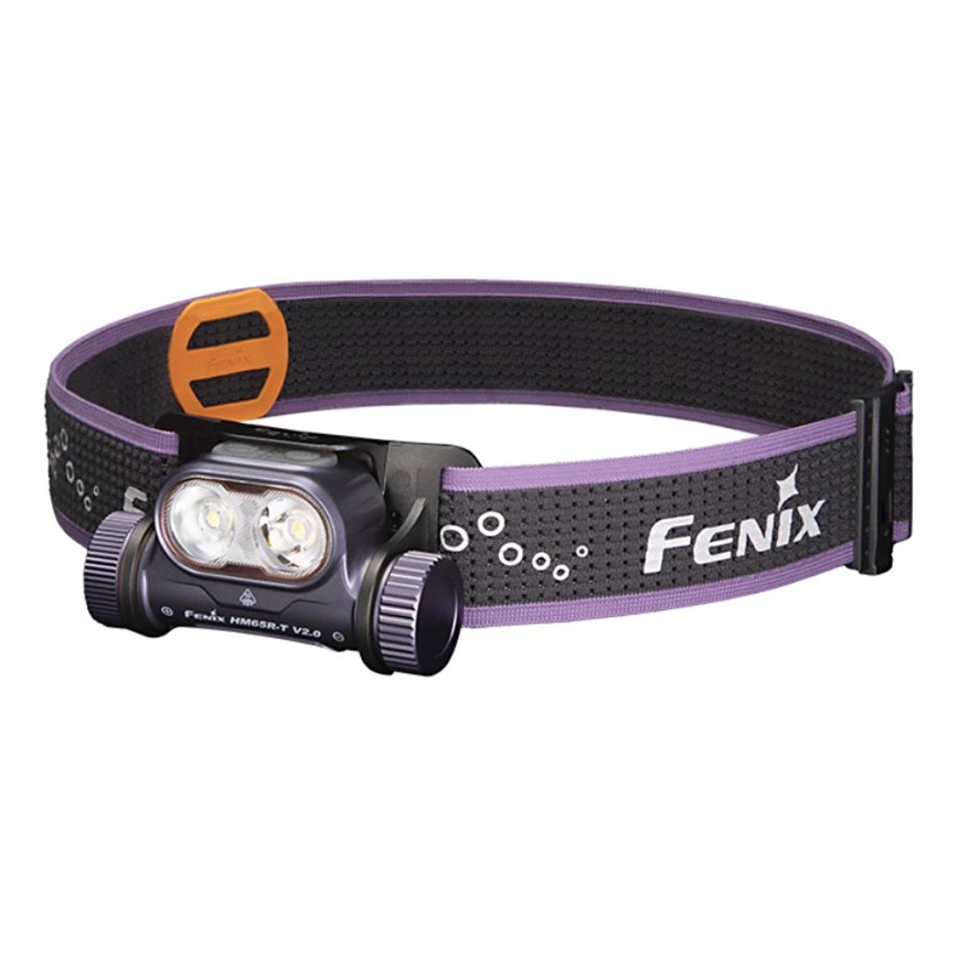 Fenix HM65RTV20PRP - LED Stmívatelná nabíjecí čelovka LED/USB/2xCR123A IP68 1600 lm 300h 3400 mAh černá/fialová