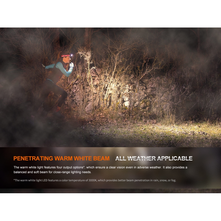 Fenix HM65RTV20PRP - LED Stmívatelná nabíjecí čelovka LED/USB/2xCR123A IP68 1600 lm 300h 3400 mAh černá/fialová