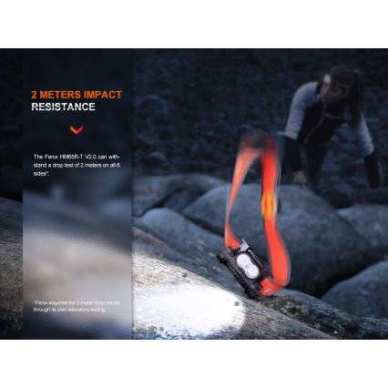 Fenix HM65RTV20PRP - LED Stmívatelná nabíjecí čelovka LED/USB/2xCR123A IP68 1600 lm 300h 3400 mAh černá/fialová