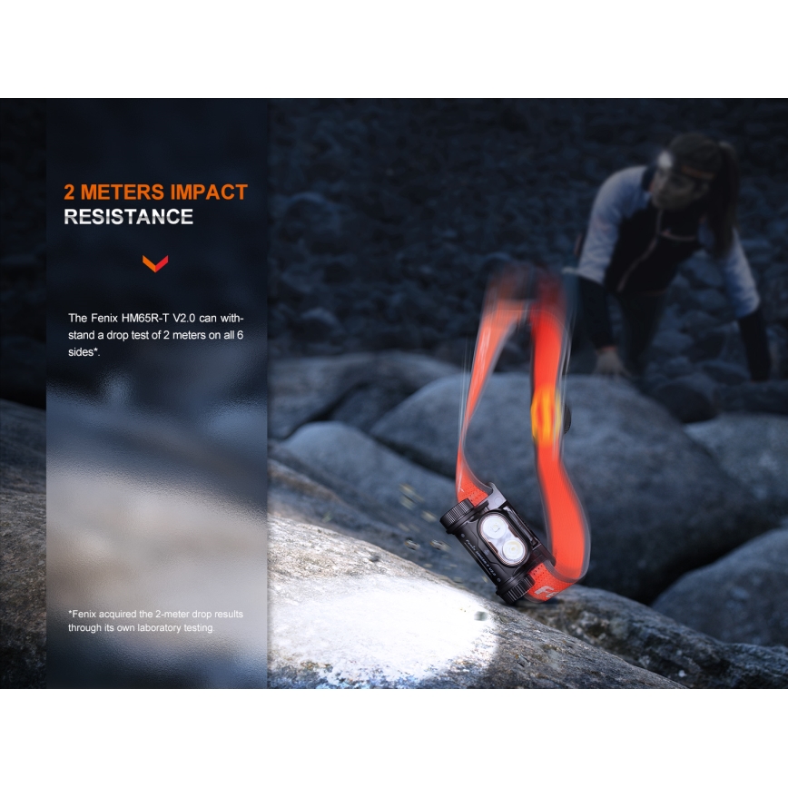 Fenix HM65RTV20PRP - LED Stmívatelná nabíjecí čelovka LED/USB/2xCR123A IP68 1600 lm 300h 3400 mAh černá/fialová
