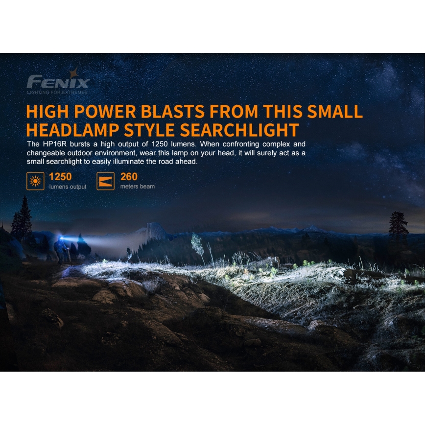 Fenix HP16R1250 - LED Nabíjecí čelovka 3xLED/USB 4xAA IP66 1250 lm 600 h 3000 mAh