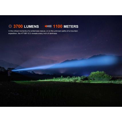 Fenix HT18RV20 - LED Stmívatelná nabíjecí svítilna LED/USB 6000 mAh IP68 3700 lm 87 h černá