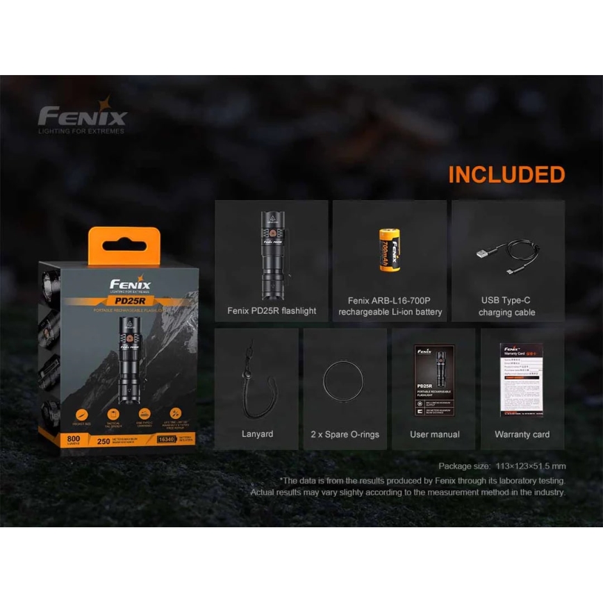 Fenix PD25R - LED Nabíjecí svítilna LED/1xCR123A IP68 800 lm 70 h