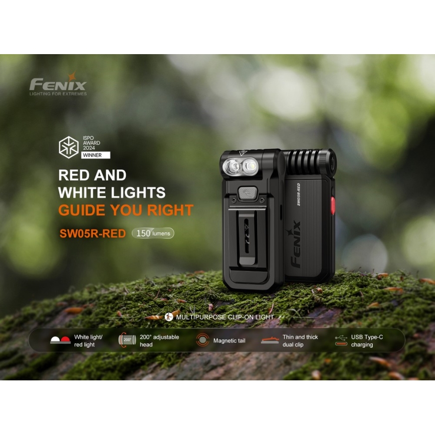 Fenix SW05RREDBLC - LED Stmívatelná nabíjecí svítilna LED/USB IPX6 150 lm 49 h černá