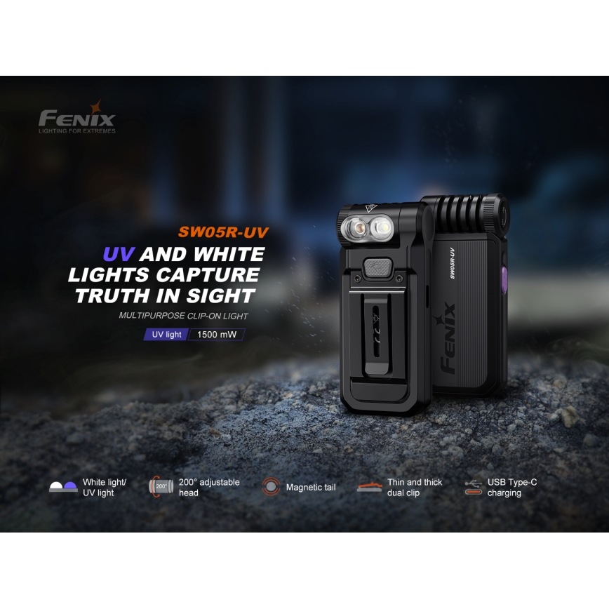 Fenix SW05RUVBLC - LED Stmívatelná nabíjecí svítilna LED/USB IPX6 150 lm 49 h černá