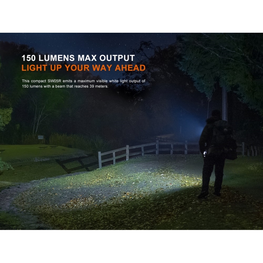 Fenix SW05RUVBLC - LED Stmívatelná nabíjecí svítilna LED/USB IPX6 150 lm 49 h černá