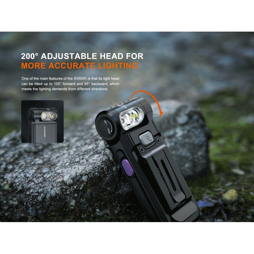 Fenix SW05RUVBLC - LED Stmívatelná nabíjecí svítilna LED/USB IPX6 150 lm 49 h černá