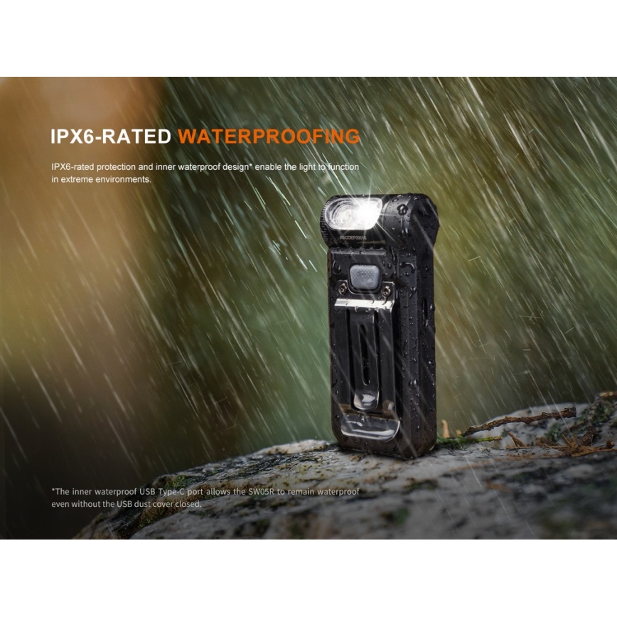 Fenix SW05RUVBLC - LED Stmívatelná nabíjecí svítilna LED/USB IPX6 150 lm 49 h černá