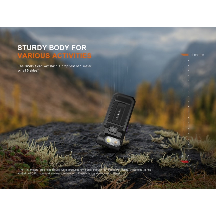 Fenix SW05RUVBLC - LED Stmívatelná nabíjecí svítilna LED/USB IPX6 150 lm 49 h černá