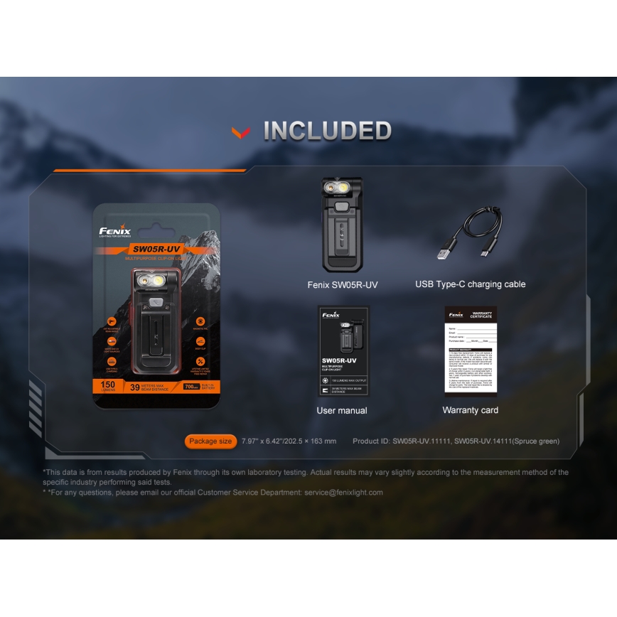 Fenix SW05RUVBLC - LED Stmívatelná nabíjecí svítilna LED/USB IPX6 150 lm 49 h černá