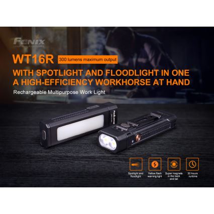 Fenix WT16R - LED Nabíjecí svítilna 2xLED/USB IP66 300 lm 30 h