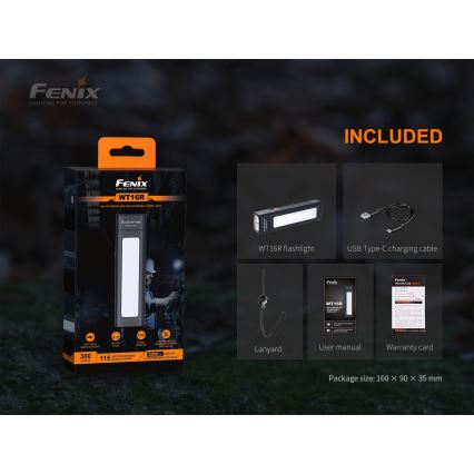 Fenix WT16R - LED Nabíjecí svítilna 2xLED/USB IP66 300 lm 30 h