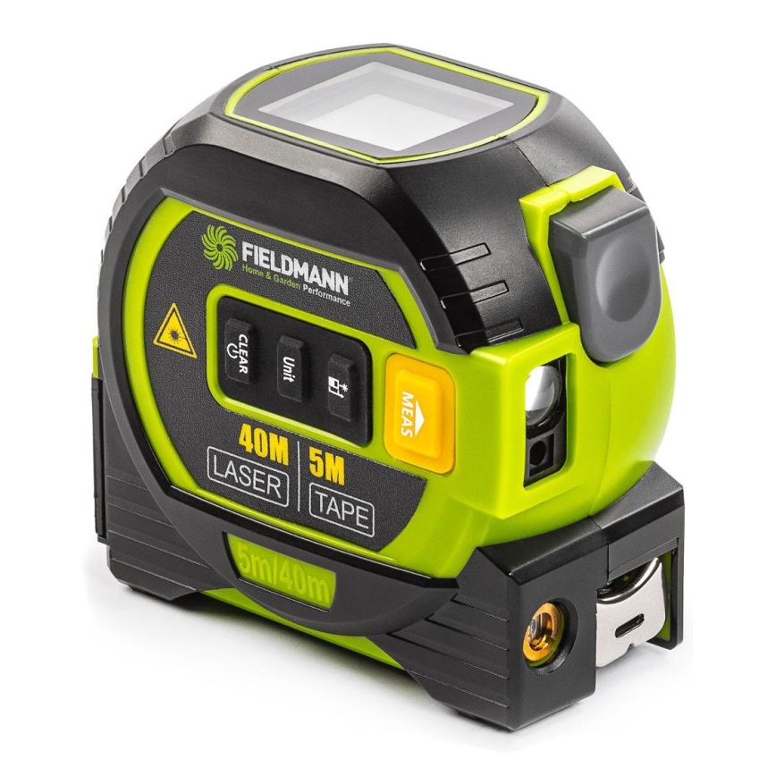 Fieldmann - Laserový měřič vzdálenosti s LED displejem a svinovacím metrem 2xAA