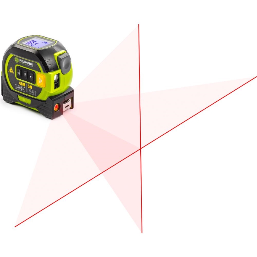 Fieldmann - Laserový měřič vzdálenosti s LED displejem a svinovacím metrem 2xAA