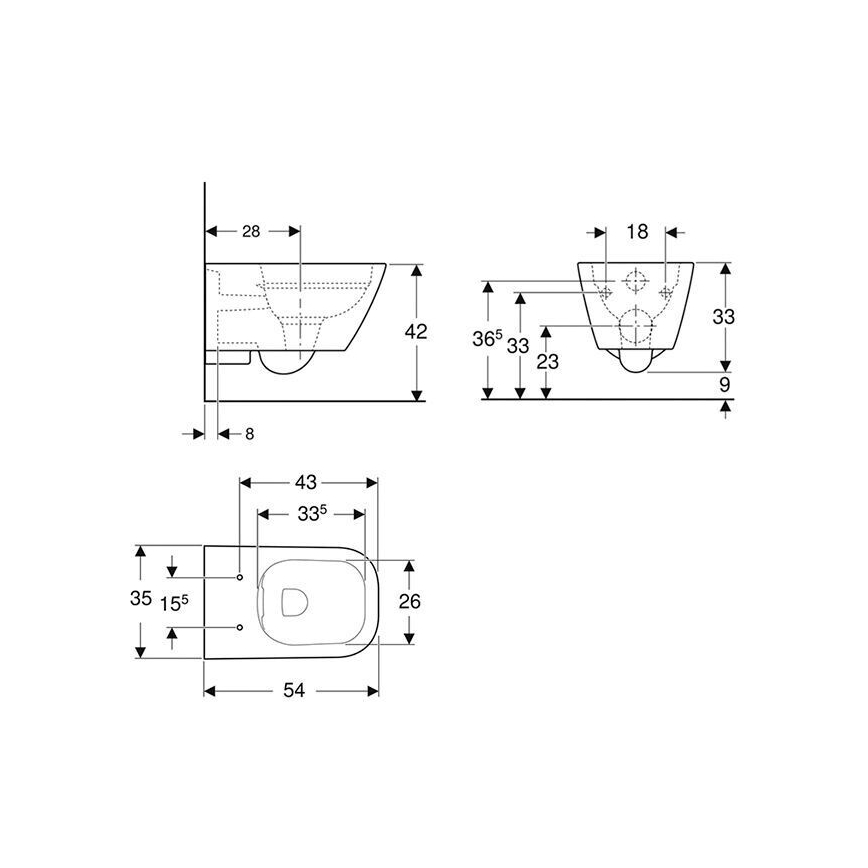 Geberit 500.208.01.1 - Závěsné WC Rimfree Smyle Square keramika/bílá