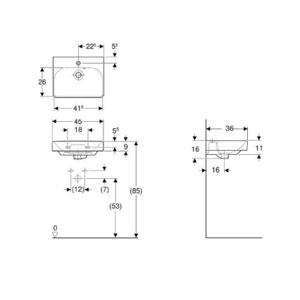 Geberit 500.222.01.1 - Závěsné umyvadlo Smyle Square 45x36 cm keramika/bílá
