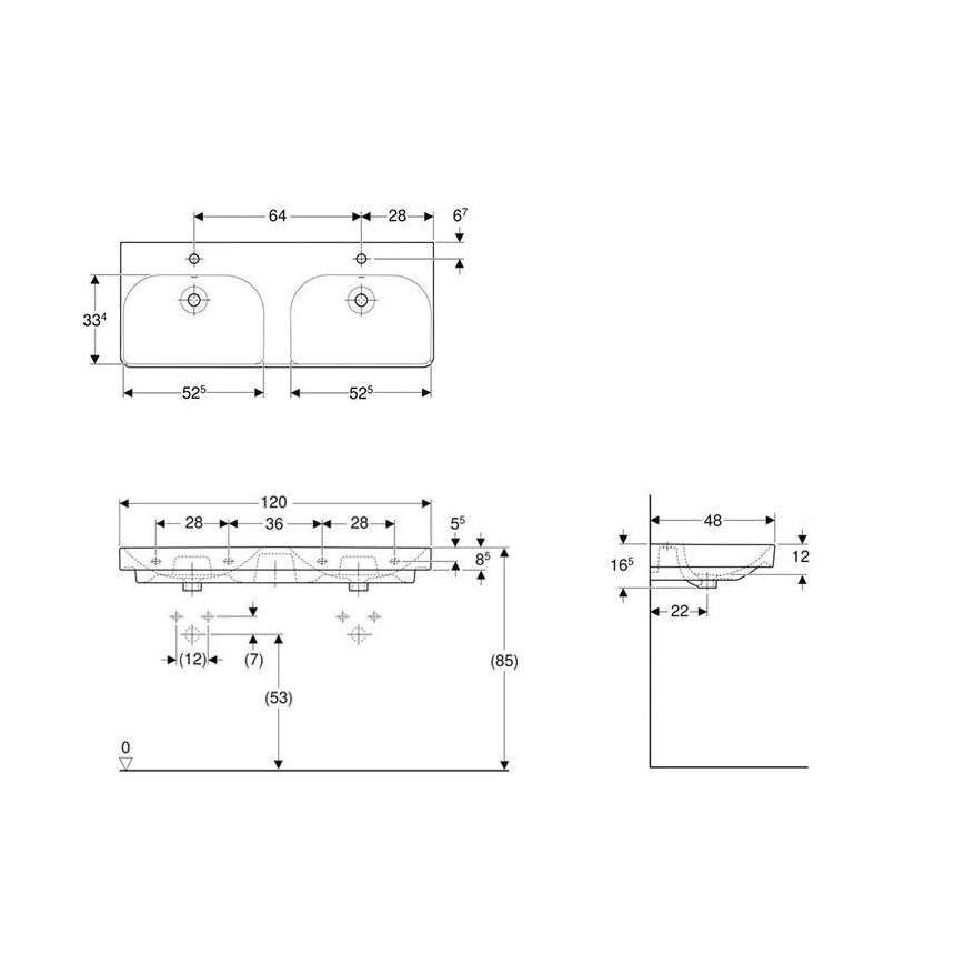 Geberit 500.223.01.1 - Závěsné dvojumyvadlo Smyle Square 120x48 cm keramika/bílá