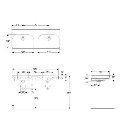 Geberit 500.224.01.1 - Závěsné dvojumyvadlo Smyle Square 120x48 cm keramika/bílá
