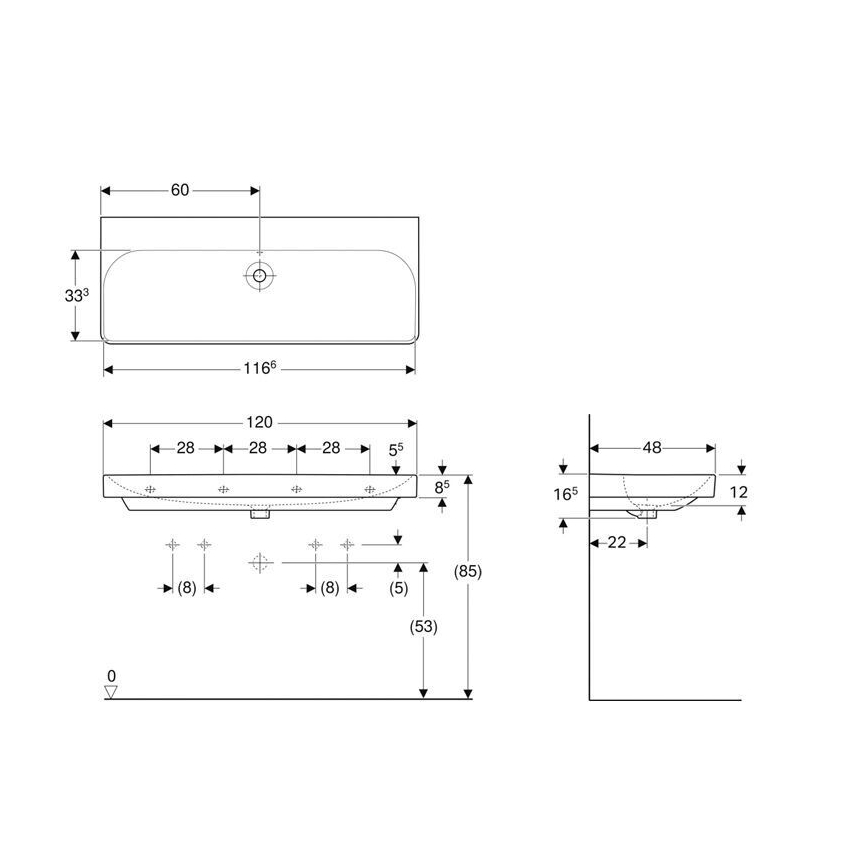 Geberit 500.225.01.1 - Závěsné dvojumyvadlo Smyle Square 120x48 cm keramika/bílá