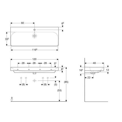 Geberit 500.226.01.1 - Závěsné umyvadlo Smyle Square 120x48 cm keramika/bílá