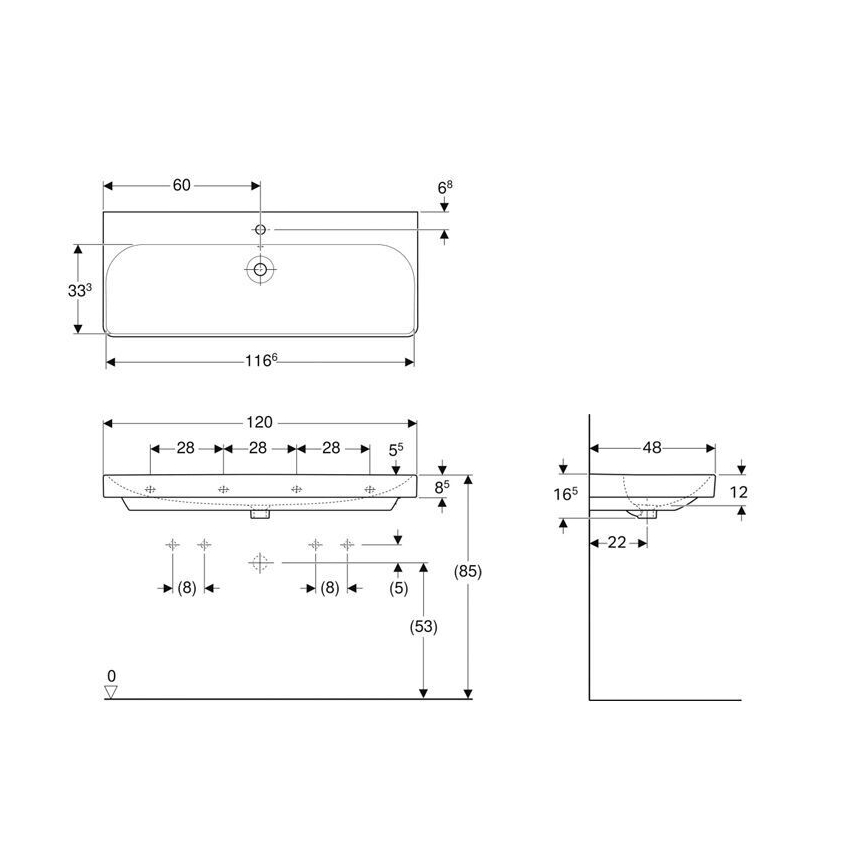 Geberit 500.226.01.1 - Závěsné umyvadlo Smyle Square 120x48 cm keramika/bílá