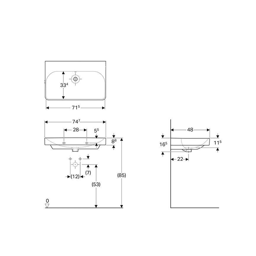 Geberit 500.249.00.2 - Závěsné umyvadlo Smyle Square 75x48 cm keramika/bílá