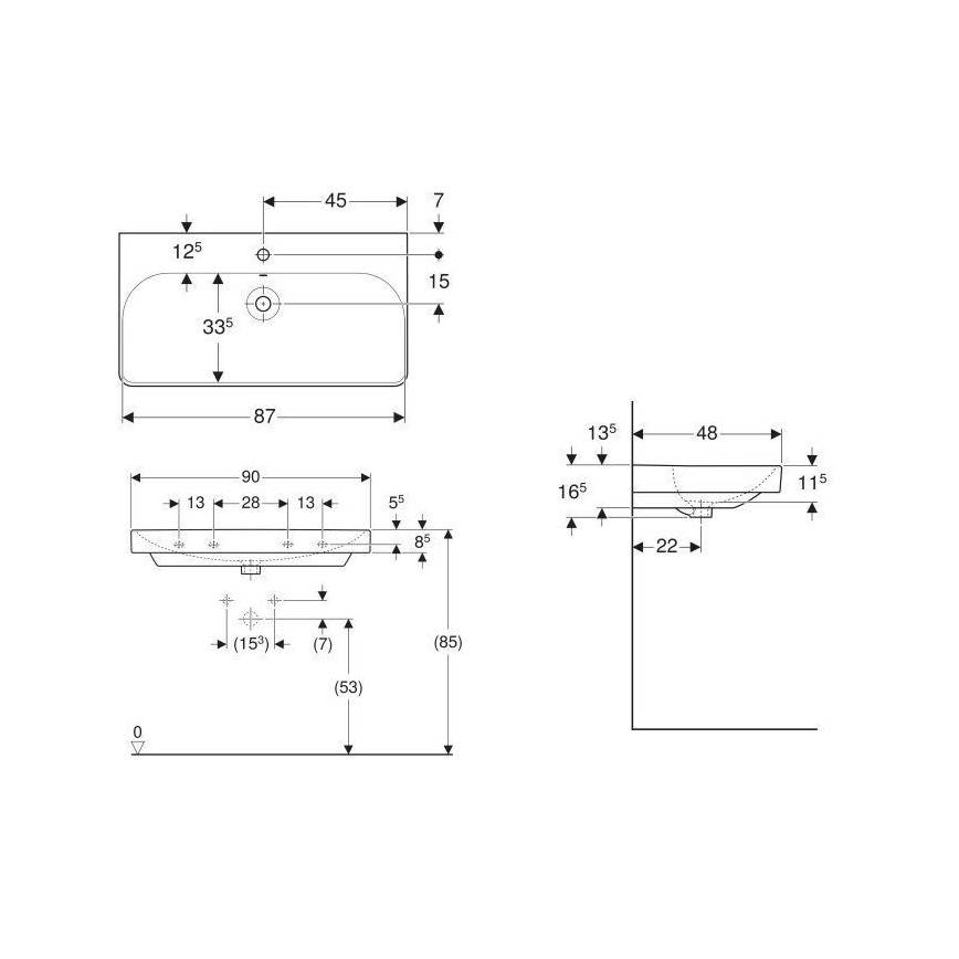 Geberit 500.251.01.1 - Závěsné umyvadlo Smyle Square 90x48 cm keramika/bílá