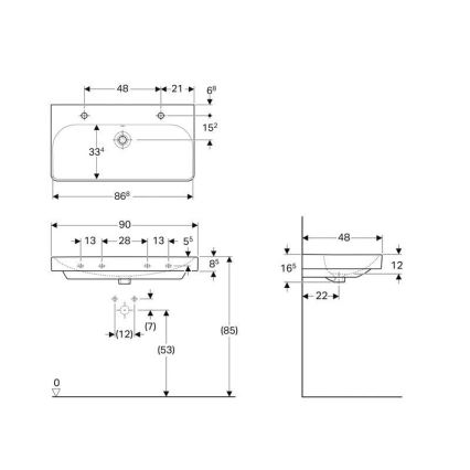 Geberit 500.252.01.1 - Závěsné dvojumyvadlo Smyle Square 90x48 cm keramika/bílá