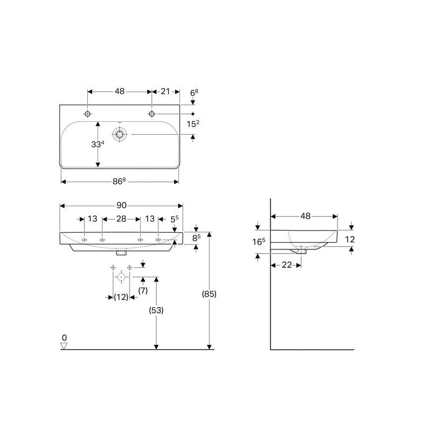 Geberit 500.252.01.1 - Závěsné dvojumyvadlo Smyle Square 90x48 cm keramika/bílá