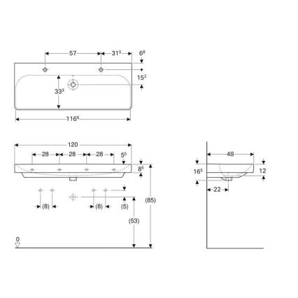 Geberit 500.253.01.1 - Závěsné dvojumyvadlo Smyle Square 120x48 cm keramika/bílá