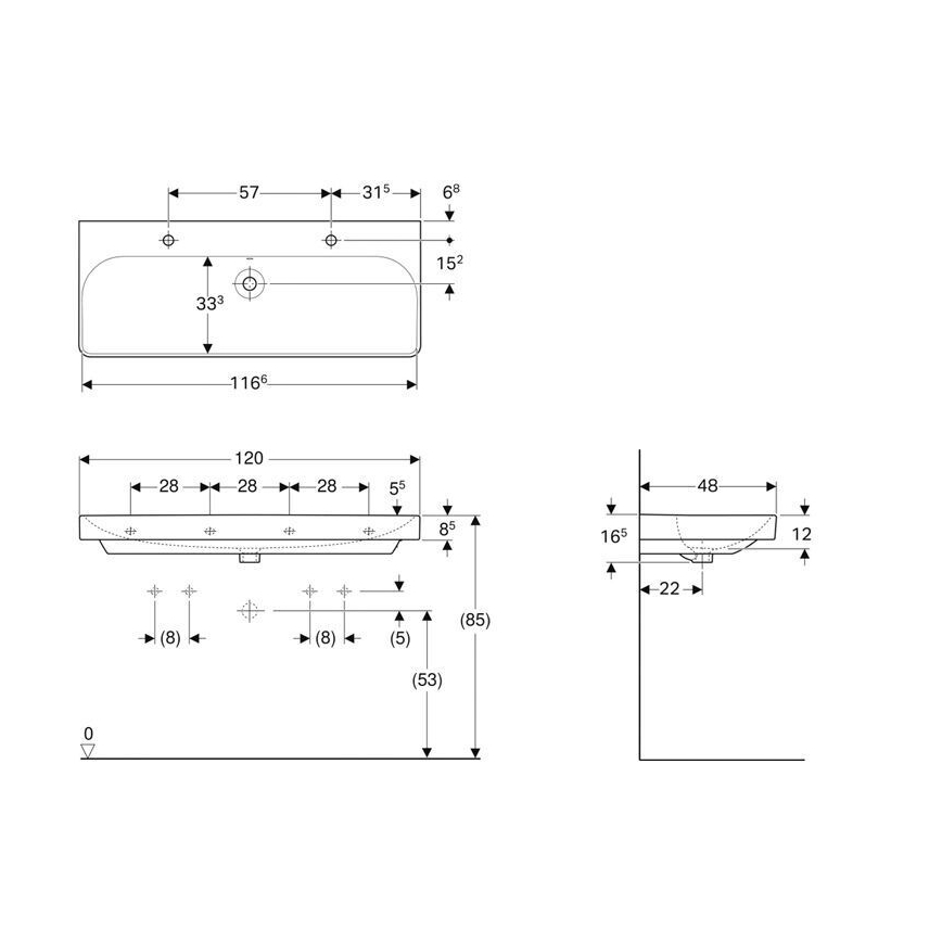 Geberit 500.253.01.1 - Závěsné dvojumyvadlo Smyle Square 120x48 cm keramika/bílá